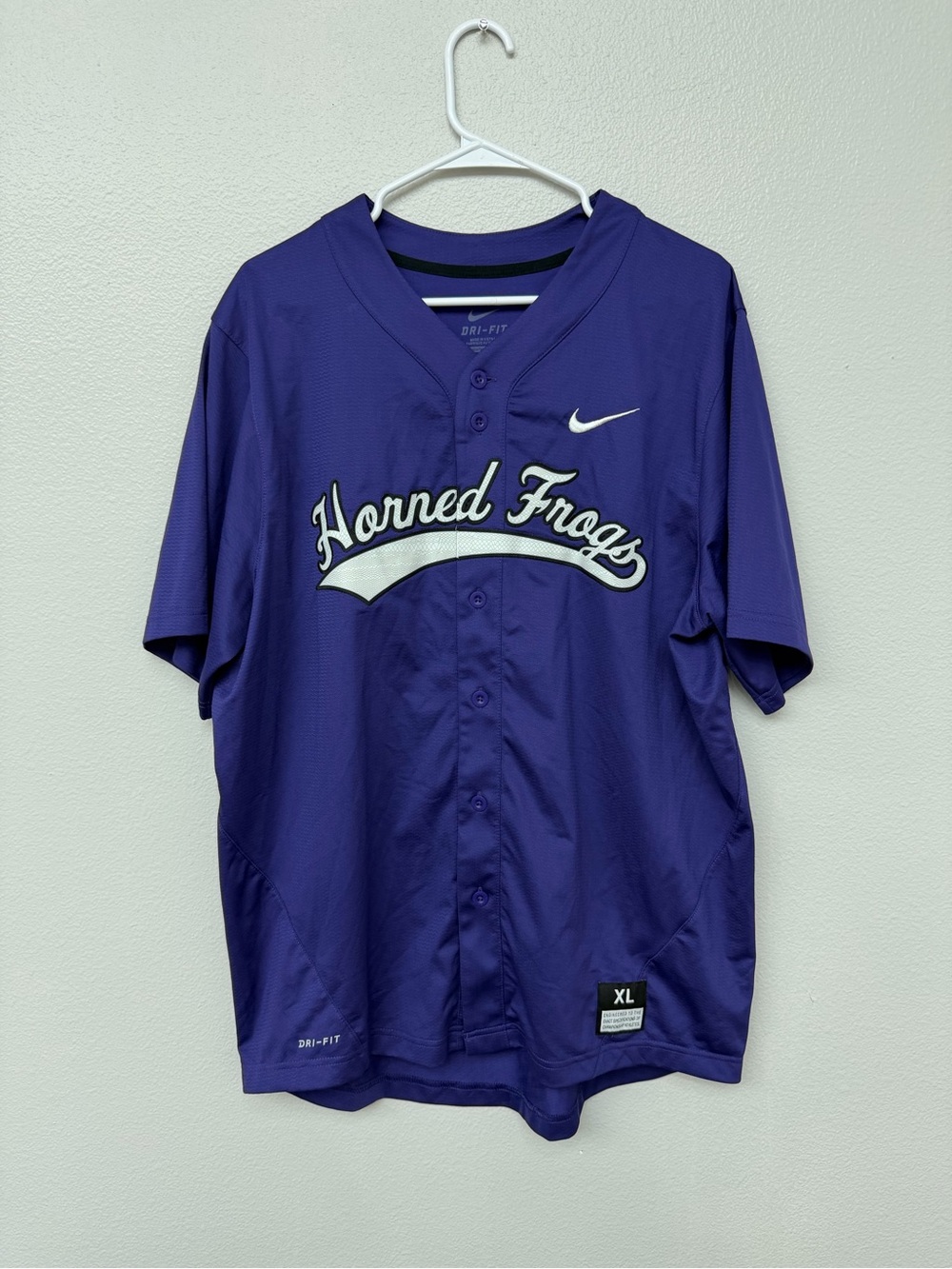 Nike Dri-Fit TCU Horned Frogs Baseball Jersey Shirt Purple Size XL